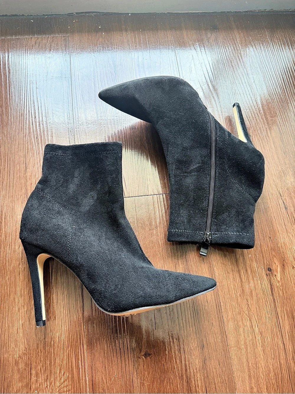 Black Pointed-Toe Heeled Ankle Boots